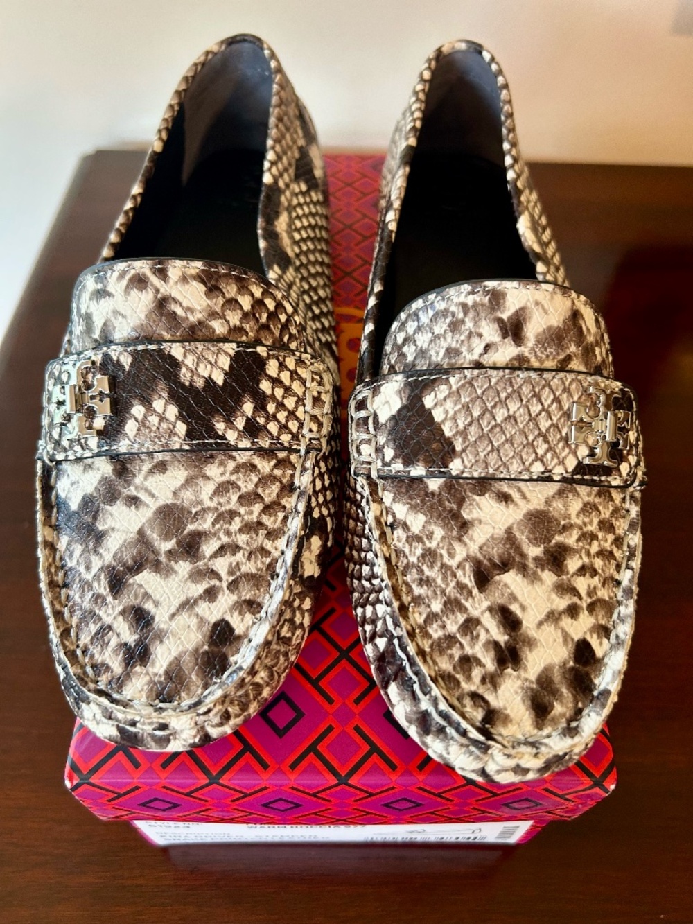 Tory Burch Kira Driver Stamped Snake Print Loafers